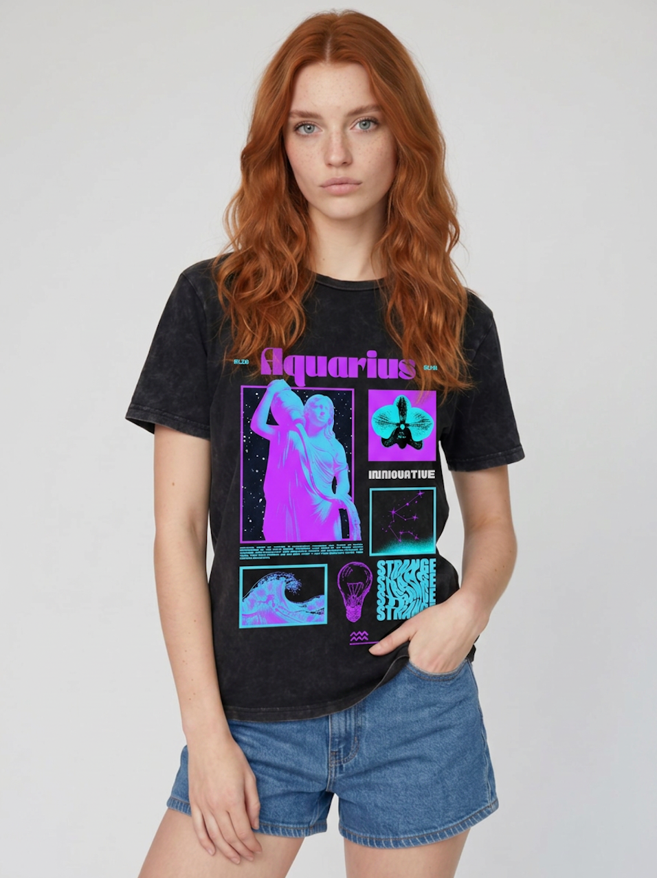 Aquarius Acid Wash Boxy Oversized Cotton T-Shirt