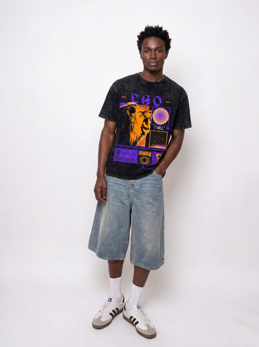 Leo Acid Wash Boxy Oversized Cotton T-Shirt