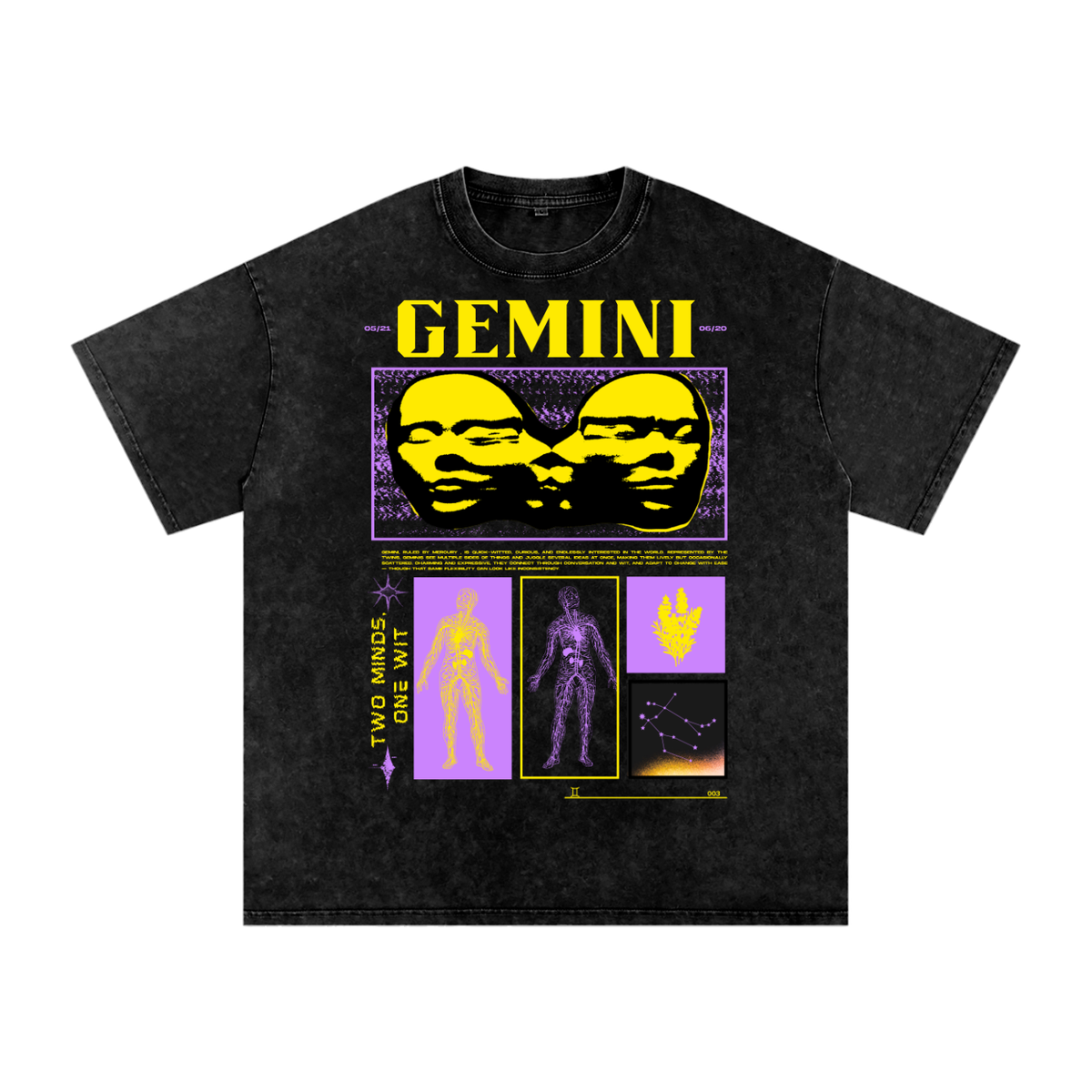Gemini Acid Wash Boxy Oversized Cotton T-Shirt