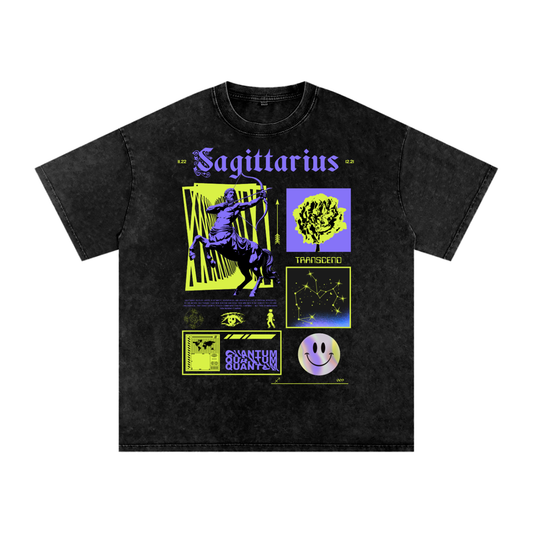 Sagittarius Acid Wash Boxy Oversized Cotton T-Shirt