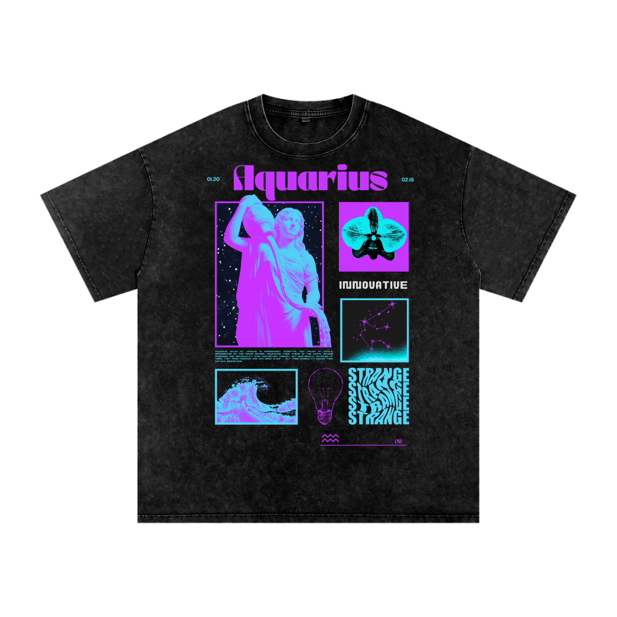 Aquarius Acid Wash Boxy Oversized Cotton T-Shirt