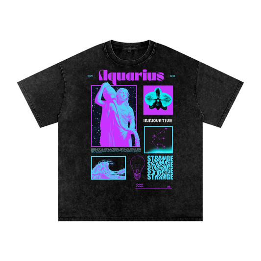 Aquarius Acid Wash Boxy Oversized Cotton T-Shirt