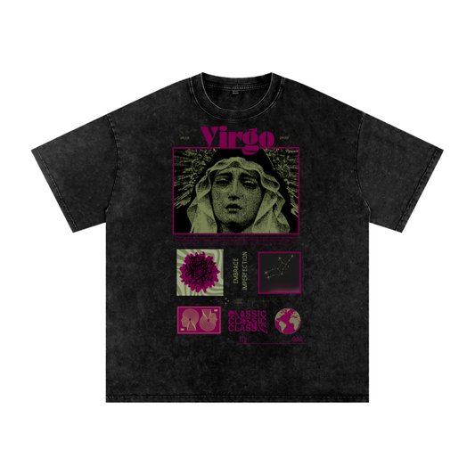Virgo Acid Wash Boxy Oversized Cotton T-Shirt