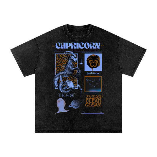 Capricorn Acid Wash Boxy Oversized Cotton T-Shirt
