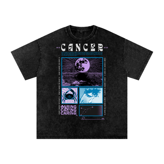 Cancer Acid Wash Boxy Oversized Cotton T-Shirt