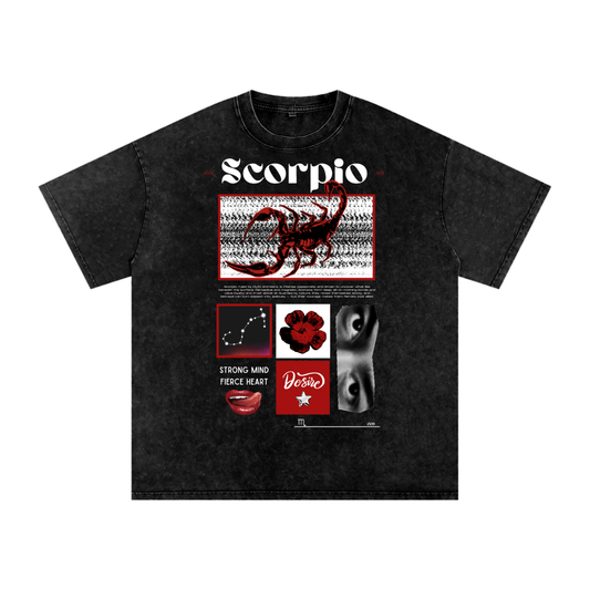 Scorpio Acid Wash Boxy Oversized Cotton T-Shirt