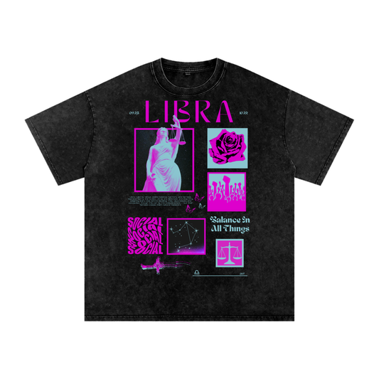 Libra Acid Wash Boxy Oversized Cotton T-Shirt