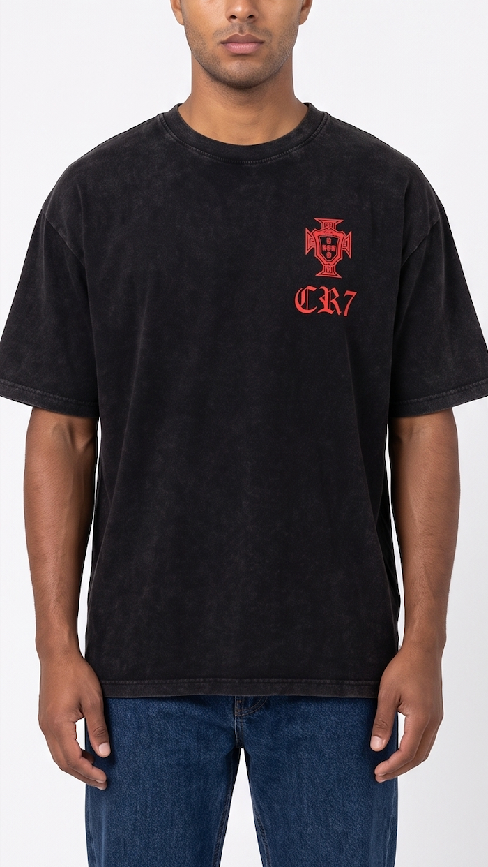 Portugal CR7 Front and Back Mineral Wash Boxy Cotton T-Shirt