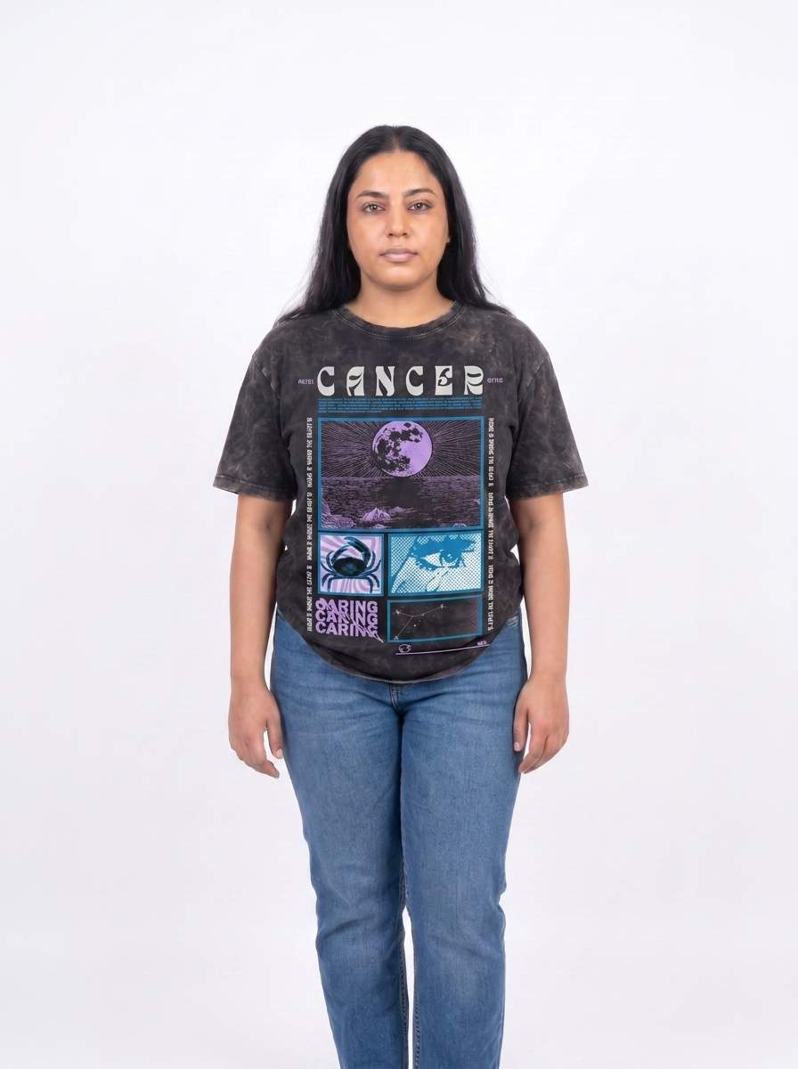 Cancer Acid Wash Boxy Oversized Cotton T-Shirt