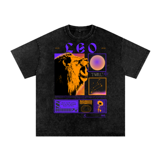 Leo Acid Wash Boxy Oversized Cotton T-Shirt