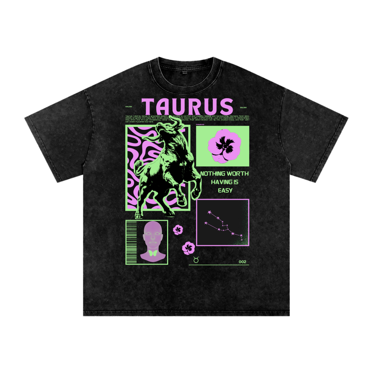 Taurus Acid Wash Boxy Oversized Cotton T-Shirt