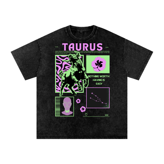 Taurus Acid Wash Boxy Oversized Cotton T-Shirt