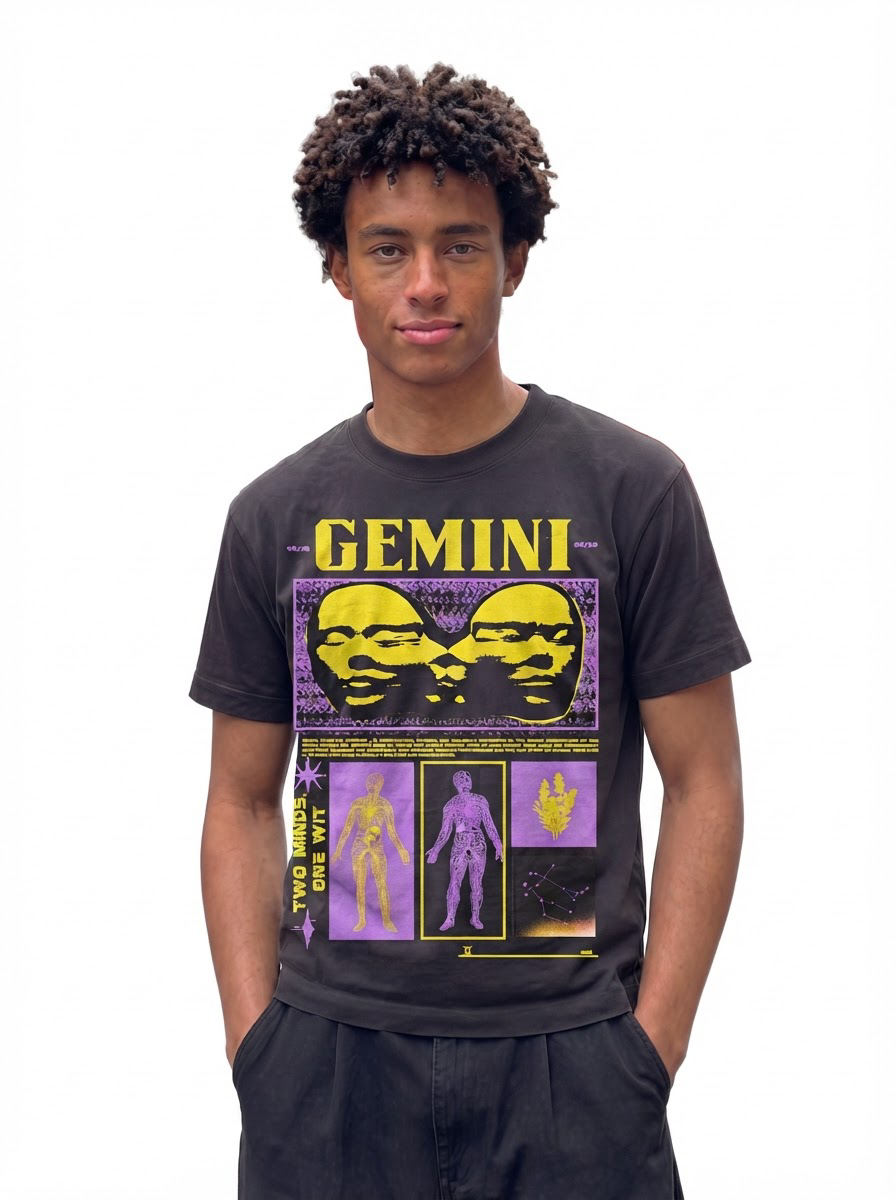 Gemini Acid Wash Boxy Oversized Cotton T-Shirt