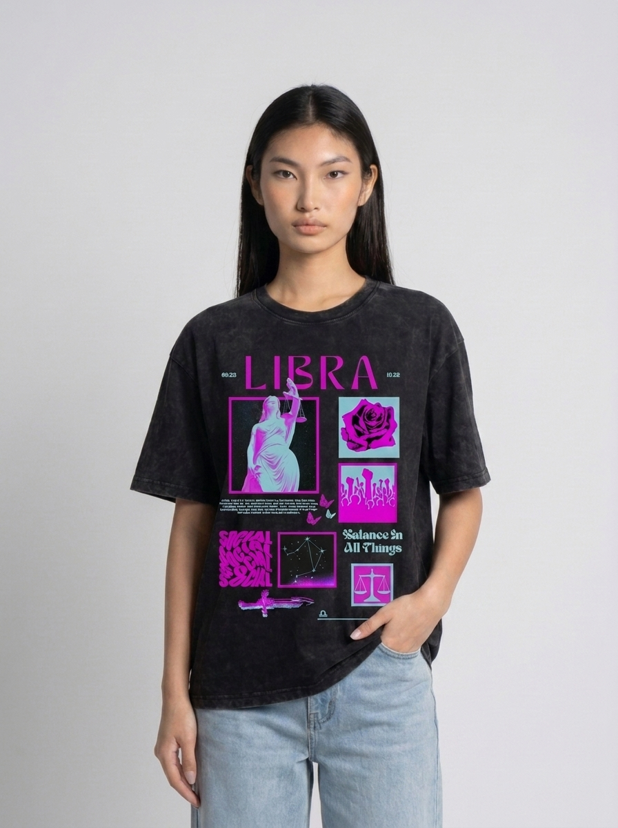 Libra Acid Wash Boxy Oversized Cotton T-Shirt