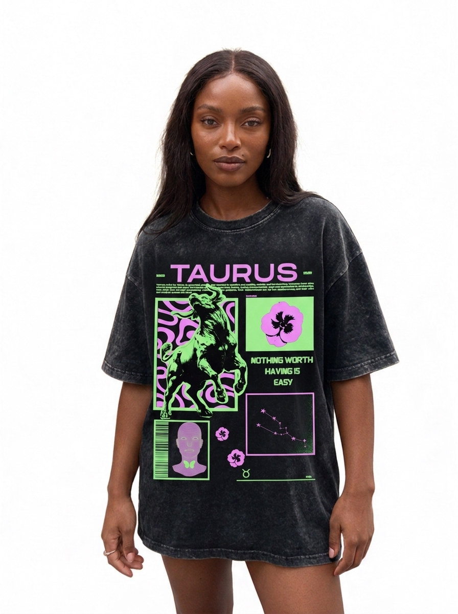 Taurus Acid Wash Boxy Oversized Cotton T-Shirt